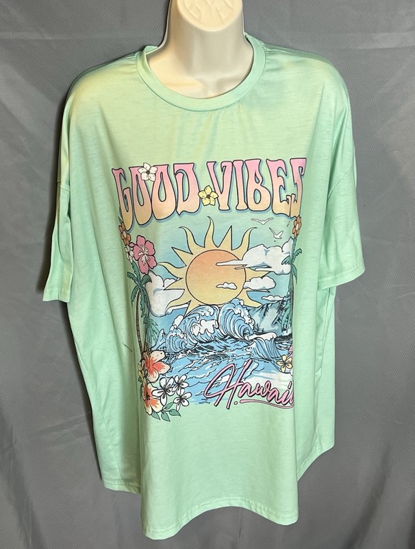 EUC Good Vibes Hawaii Green SHEIN T-shirt SZ L Womens