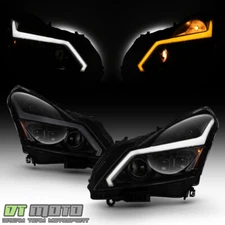 Black Smoke Headlights w/ LED Tube Sequential Signal DRL For 2010-2013 G37 Sedan