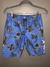 HURLEY Boys Blue Skull and Fish Print Board Shorts Size 10/12 NWT