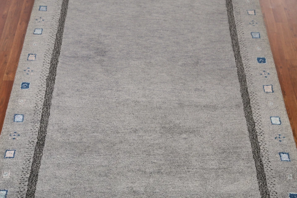 Bordered Artisan-crafted Grey Gabbeh Rug Wool Hand-tufted Carpet 5x8 ft - Image 4 of 4