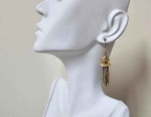 Victorian 14k Gold Long Tassel Earrings, Antique Statement Jewelry - Picture 11 of 12