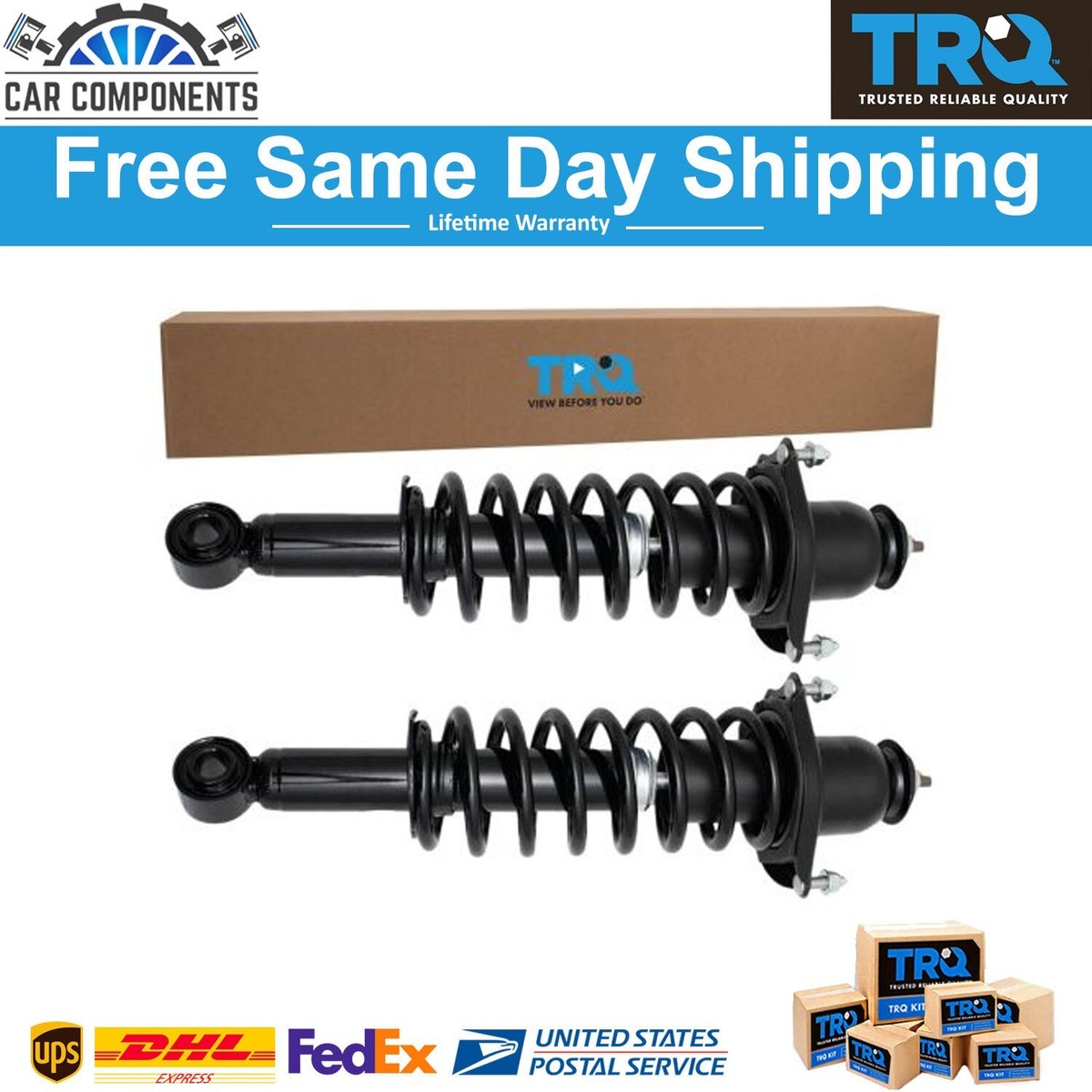 TRQ Rear Driver & Passenger Side Shock & Spring Assembly Set For