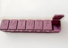 Promotional 7- Day Pill Case Flip Plastic Dispenser w/Braile Purple