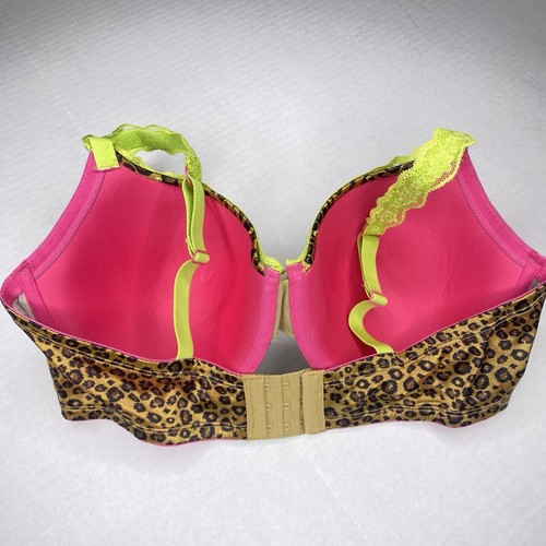 Flirtitude Animal Print Green Lace Trim Bra 40D Underwire Lined Sexy Demi Tshirt - Picture 3 of 4