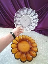 DEVIL EGG PLATTER DISH HOBNAIL1940'S IMPERIAL GLASS AMBER AND CLEAR