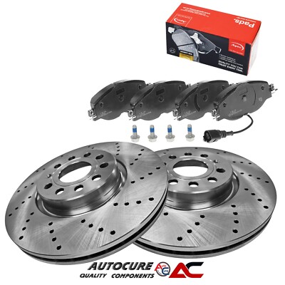 FOR VW GOLF 2.0 GT TDI (MK7) 2012- FRONT DRILLED BRAKE DISCS + APEC PADS