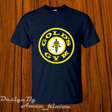 New Tshirt Gold Gym Funny Logo Shirt usa Made Dark Blue