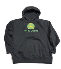John Deere Pullover Graphic Print Logo Black Farm Western Hoodie Men's Large