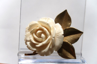 HSB 12kt GF Gold Filled White Flower Pin Vintage