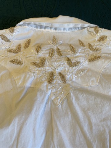 Vintage weißes Langarm, Druckknopf, Rockmount Ranch Wear Western Hemd 2XL, bestickt - Bild 24 von 24