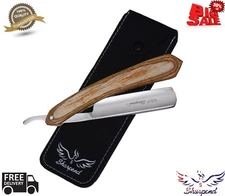 Wood Handle Straight Edge Barber Hair Shaving Razor Folding Knife +Bladeless New