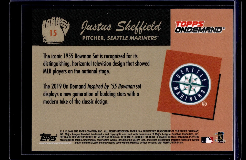 2019 Topps On-Demand Inspired by '55 Bowman #15 Justus Sheffield Mint - Image 2 of 2