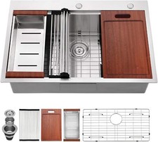 33 Inch Stainless Steel Drop-in Kitchen Sink Single Bowl 18 Gauge SUS 304