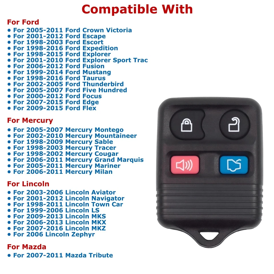 2x Nuevo Mando a Distancia Llavero Repuesto Para Ford Mercury Lincoln Mazda CWTWB1U311 Foto 4 de 4