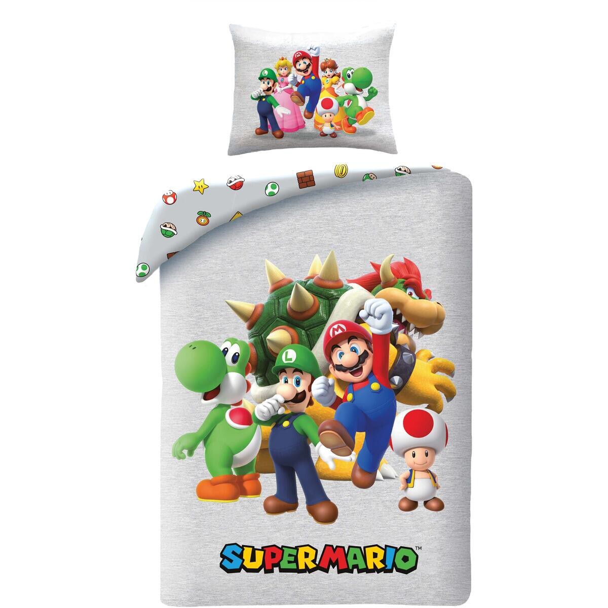 SUPER MARIO Letto Set Luigi Toad Bowser COPRIPIUMINO Poliestere 140x200 Original