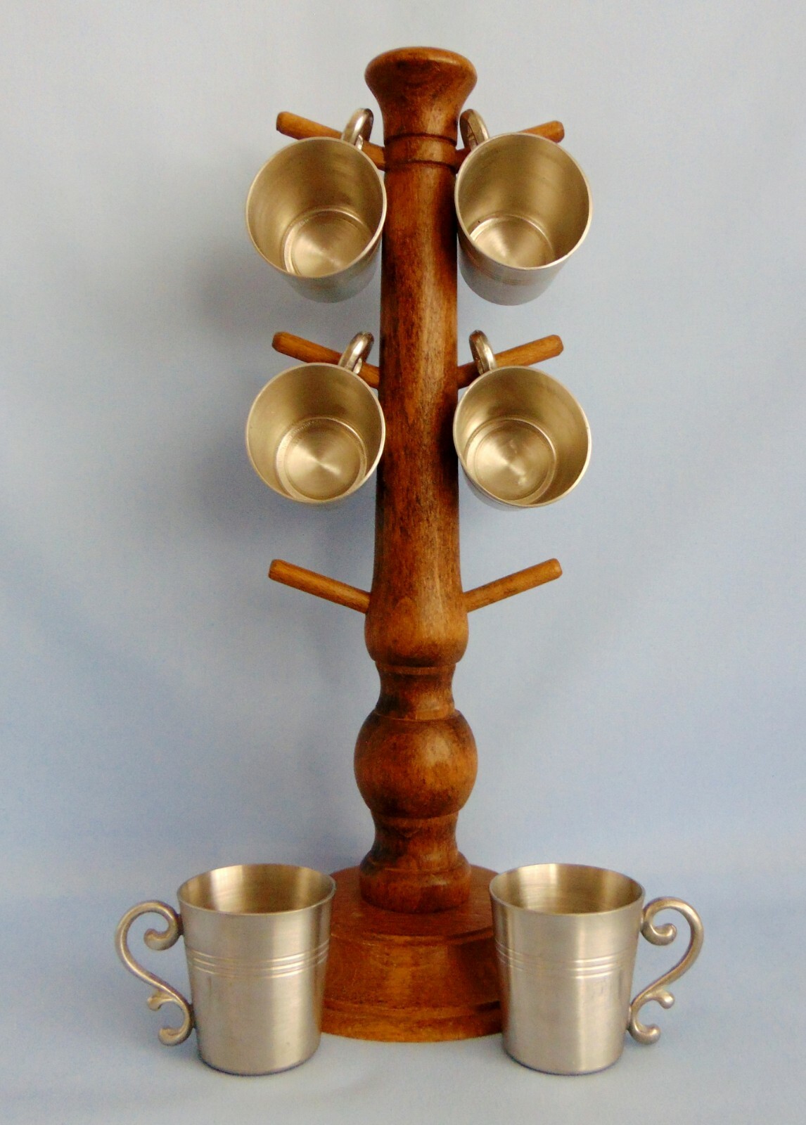 6 Vintage German SKS 95% Pewter/Zinn Shooters With Original Cup Tree