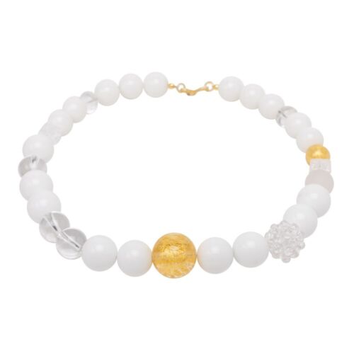 Statement Kette Achat Weiß Murano Gold Bergkristall Halskette Necklace White - Bild 3 von 3