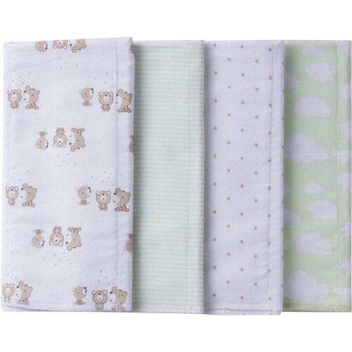 Gerber Baby Neutral 4 Pack Flannel Burp Cloths NEW Bears, Stars, Clouds, Stripes - Picture 1 of 1