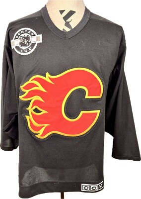 Calgary Flames Hockey Practice Jersey Men's sz M CCM Center Ice Patch Black  NHL