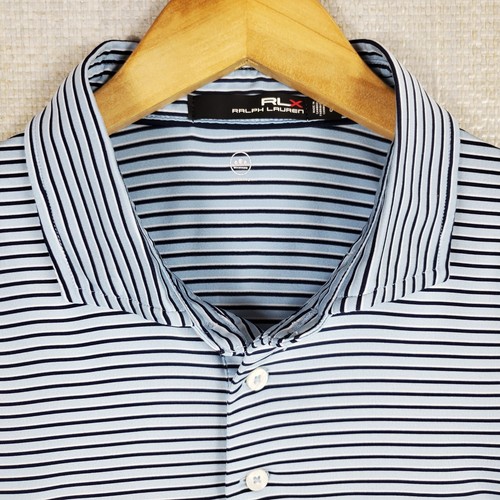 RLX x WINGED FOOT Size Large Mens Polo Shirt Blue Stripe Performance Golf Bryson - Picture 16 of 16
