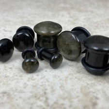 Pair of SINGLE FLARE Golden Obsidian Stone Plugs organic gauges PICK SIZE