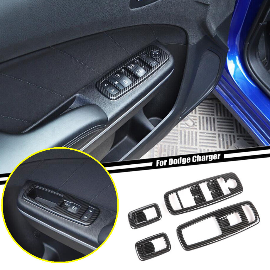 Car Window Lift Switch Cover Trim For Dodge Charger 2011-2023 Accessories Carbon