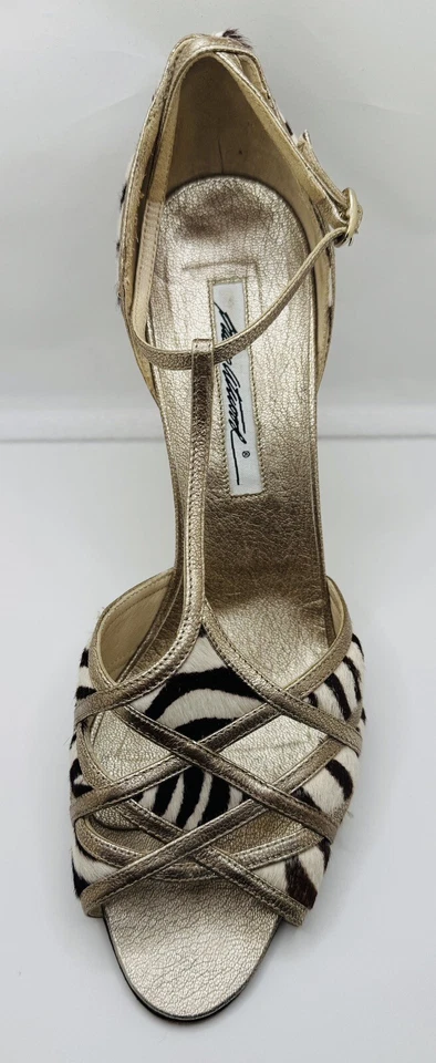 Brian Atwood Zebra Fur Embossed Italian Open Toe Stiletto Size 9.5 See Photos! - Image 2 of 4