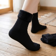 4 Pairs Black Thermal Socks for Women Winter Fleece Lined Thick Warm