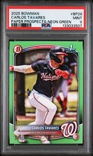2025 BOWMAN PAPER PROSPECTS NEON GREEN #BP28 CARLOS TAVARES 236/399 PSA 9
