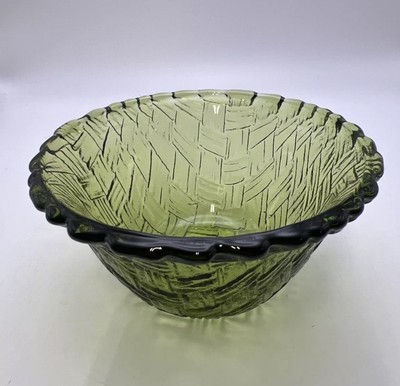 Indiana Glass Basket Weave Dip Bowl Avocado, Chip, Fruit, Salsa Dip Green 4.5 
