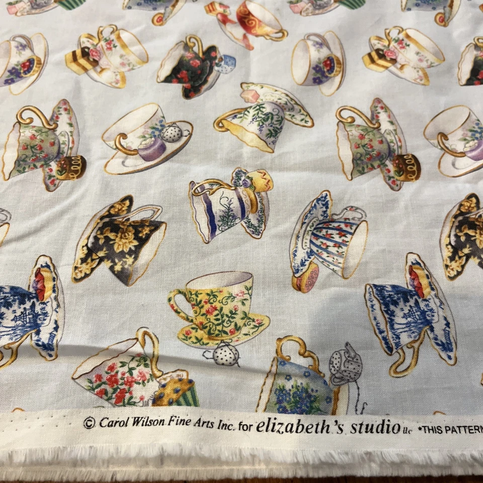 Elizabeth's Studio Fancy Tea Teacups Cotton Fabric 34001 BLUE 32”x40” - Image 2 of 4
