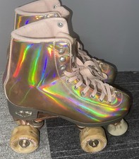Angels Skates Quad Roller Skates Womens Size 8 Holographic Rose Gold Pads VGUC