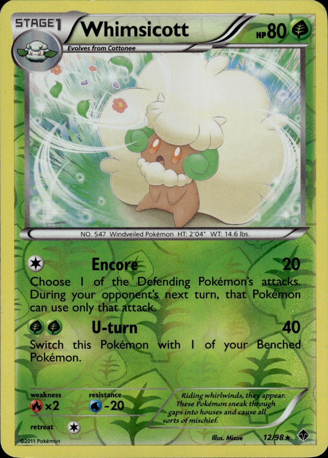 Pokemon TCG Reverse Holo Whimsicott (12) Emerging Powers 12/98