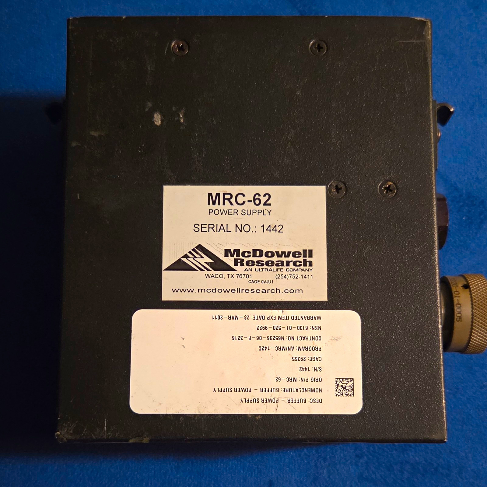 McDowell Research MRC-62 Power Supply 28VDC/115VAC 40W 1.42A Enclosed