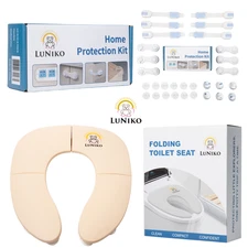 LuNiko Home Baby Proofing Kit 30 Pcs + Folding Potty Seat Beige & Training Chart