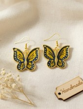 Handcrafted Dangle Resin Earrings Butterfly Yellow Blue Nature