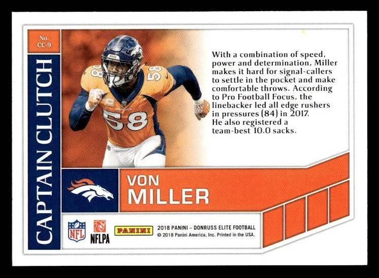 Von Miller 2018 Donruss Elite Captain Clutch #CC-9 Denver Broncos ESE - Image 2 of 2