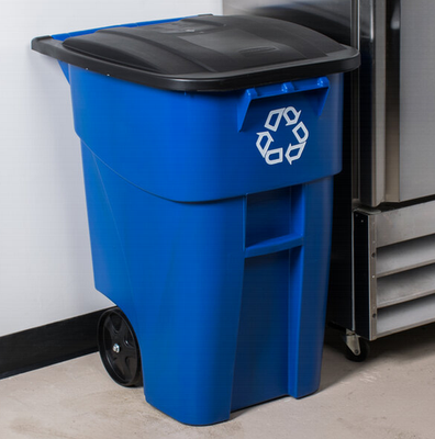 #ad Rubbermaid®BRUTE 50 Gallon Blue Wheeled Round Recycling Bin with Lid NEW $51.59
