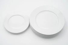 Crate & Barrel White Porcelain Wide Rim 10.5" Dinner Plate, 8" Salad Plate *PICK