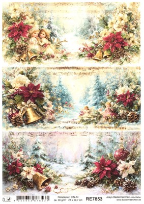 Reispapier DIN A4 Strohseide Weihnachten Vintage quer Noten Kinder Kugel RE7853