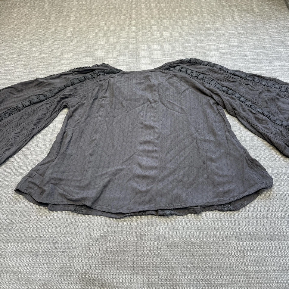 Blusa Angie Boho Gris Crochet Top Campesino Manga Campana Mediana Festival Foto 4 de 4