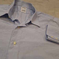 Brooks Brothers Dress Shirt Mens 17-34 (XL) Blue Egyptian Cotton Made in USA