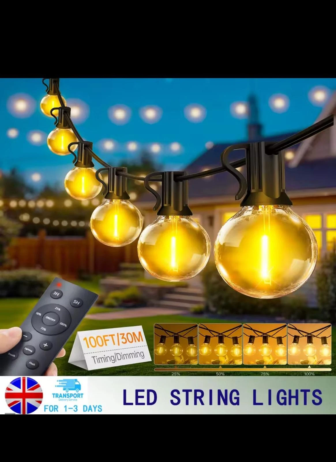 LED Garden String Bulb Lights IP44 Outdoor 20M 30M for Camping/Wedding/Decor