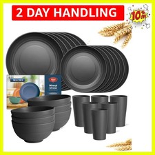 24-Piece Kitchen Plastic Wheat Straw Dinnerware Set, Service for 6, Dinner Pl...