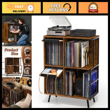 3-Tier Record Player Stand - Flip Top Table for 300 Albums, Mid Century Turntab