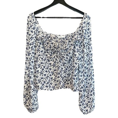 Lush Stitch Fix Floral Blouse XXL Crop Babydoll Smocked Back Ditsy Festival NWT