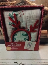 Hallmark Baby First Christmas Bundle - Antler Headband and Swaddle