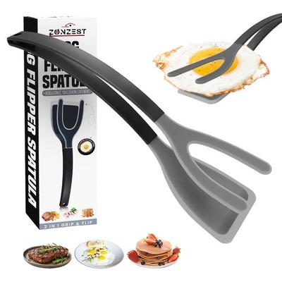 2 In 1 Grip and Flip Spatula Tongs Egg Flipper Pancake Fish Turner