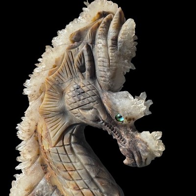 Hand Carved Crystal Cluster Dragon Head Sculpture - Prismatic Sovereign of Light