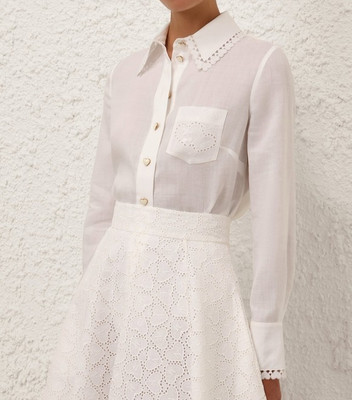 $650 Zimmermann Ramie Embroidered Shirt AU1 NWOT